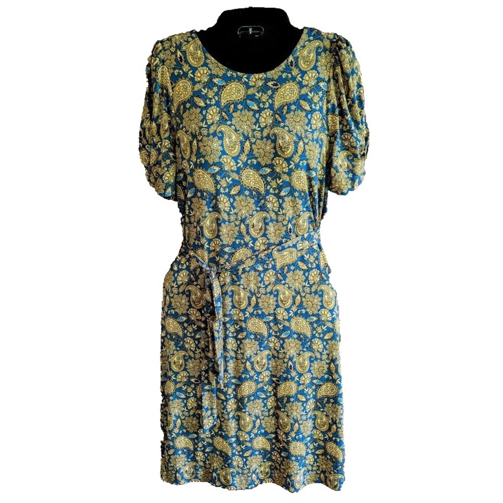 BODEN Jersey Dress 4R Harvest Gold Paisley EcoVero Sustainable Fibers Comfy New